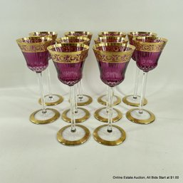 10 Saint Louis Thistle Amethyst Hock 8' Wine Glasses