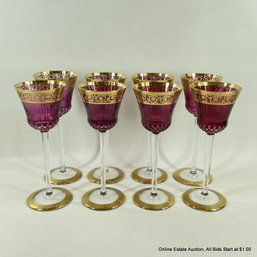 8 Saint Louis Thistle Amethyst Hock 8' Wine Glasses