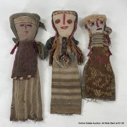 3 Vintage Peru Chankay Textile Dolls