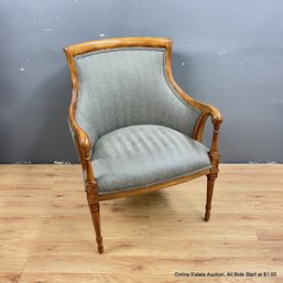 Edward Ferrell Browning Club Neoclassical Style Herringbone Pattern Wood Side Arm Chair (LOCAL PICKUP ONLY)