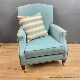 Baker Milling Road Collection Robin's Egg Blue Upholstered Nail Head Chair & Throw Pillow (LOCAL PICKUP ONLY)