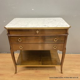 Nadege By Taillardat Louis XVI-Style 3-Drawer Side Table With Marble Top (LOCAL PICKUP ONLY)