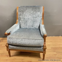 Monte Allen Upholstered Armchair With Down-Filled Cushion And Carved Floral Details (LOCAL PICKUP ONLY)