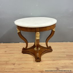 Antique Round Florian Foyer Table With Removable Marble Top On Castors (LOCAL PICKUP ONLY)