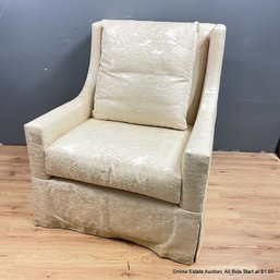 Monte Allen Silk Brocade Upholstered Arm Chair On Casters (LOCAL PICKUP ONLY)