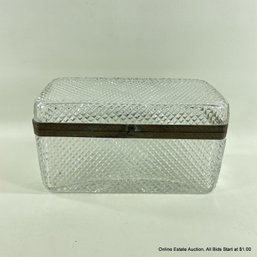 Vintage 9.5' French Cut-Crystal Box With Floral Engraving On Metal Band, Circa 1950s