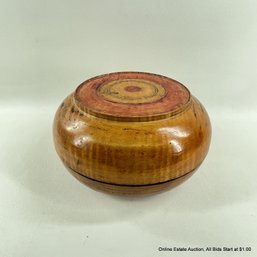 Stained Round Wood Box With Black Painted Interior