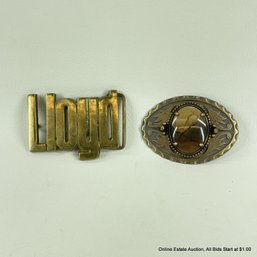 Two Belt Buckles, One Solid Brass And One With Semi-Precious Stone