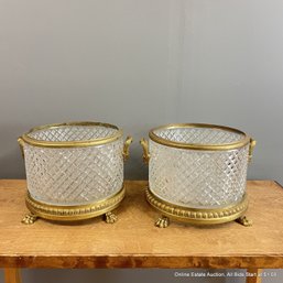 Pair Of Large Neoclassical-Style Gilt Bronze Cut Glass Jardinieres