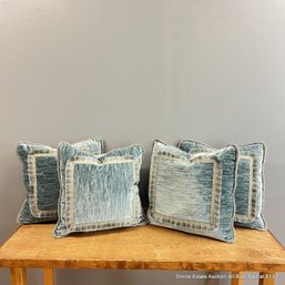 4 Custom Made 18' Square Decorative Throw Pillows In Dusty Blue And Silver