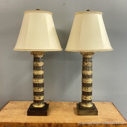 Pair Of Tall Bronze Neoclassical-style Tivoli Column Table Lamps (LOCAL PICK UP ONLY)