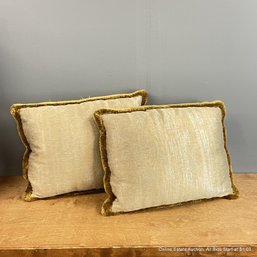 Pair Of Custom Subtly Patterned Throw Pillows In Gold Tone