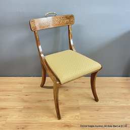 Vintage Upholstered Side Chair With Painted Design And Brass Handle On Back (LOCAL PICK UP ONLY)