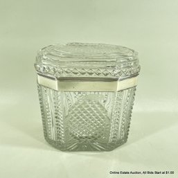 Antique 1801 Cut Glass Lidded Box With Sterling Silver Trim