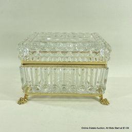 Antique French Crystal And Dore Bronze Footed Hinged Box