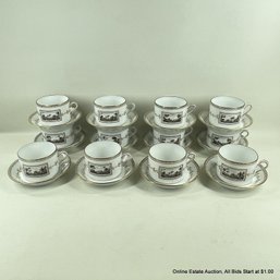 12 Richard Ginori Florence Italy Fiesole Tea Cup & Saucer Plates With Storage Case