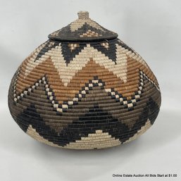 African Coiled Lidded Imbricated Basket