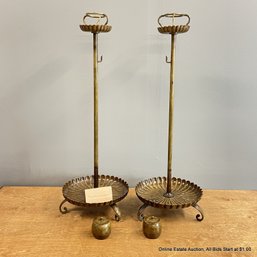 Pair Of Japanese Brass Temple Shokudai Candlesticks With Jars, Early 20th Century (LOCAL PICK UP ONLY)