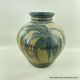 Signed Sandy Vitarelli Pottery Vase With Hawaiian Motif