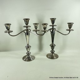 Pair Of Gorham Sterling Weighted 3-Arm Candelabras