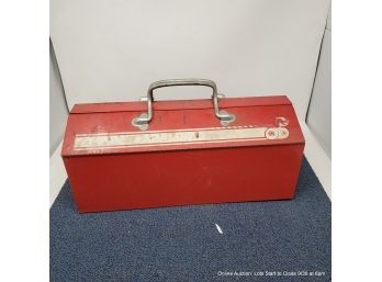 Red Metal Tool Box And Contents