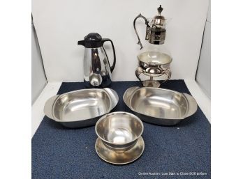 Stainless Serving Bowls, Carafe And Coffee Pot