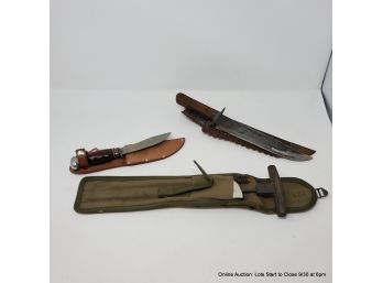 US Military Cleaning Rod, Official BSA Remington Knife With Stacked Leather (5' Blade), 8' Carbon Steel Blade