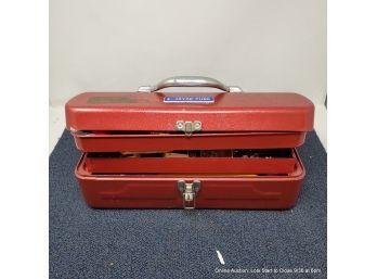 Red Metal Tool Box And Contents