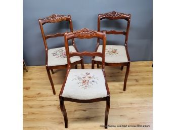 Set Of Three Mahogany Side Chairs With Needlepoint Upholstery