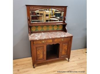 English Arts And Crafts Cabinet With Mirror And Tile Work