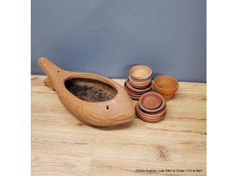 Terracotta Fish Planter And Saucers