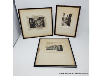 Three Drypoint Etchings, Pencil Signed (shakespeare's Birth Place & Related) Guy Underwood