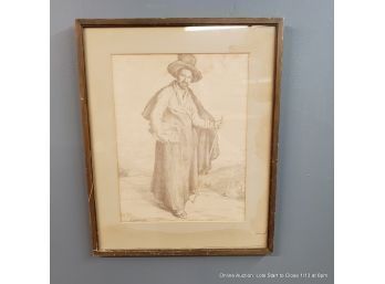 Vintage Print Of A Man In A Large Hat