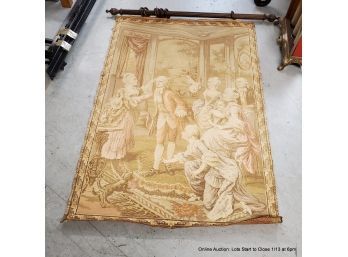 Vintage Machine Made Tapestry With Hanging Rod, Made In France