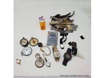 Lot Of Watches, Watch Parts, Compasses, And Hand Warmer