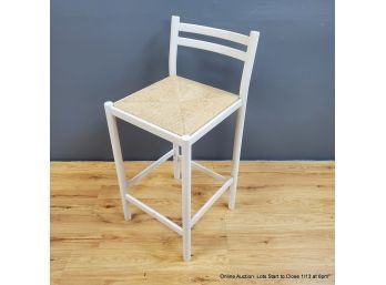 Single White Wood Stool With Rush Seat