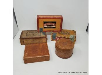 Lot Of 5 Cigar And Leather Boxes