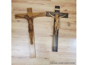 Lot Of 2 Wood Crucifixes