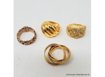 Four Gold Toned Rings, Sterling & Base Metal Including Judith Ripka & Milor Italy. Total Weight - 32.2 Grams.