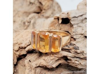 14K Yellow Gold  Ring Features Three (3) Oval Mixed Cut Citrine. Ring Weighs 4.53 Grams Size 6