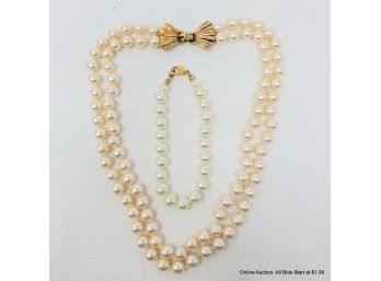 One Faux Pearl Necklace And One Faux Pearl Bracelet 79.5grams