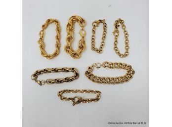 Seven Yellow Gold Toned Bracelets Total Weight 255.3 Grams