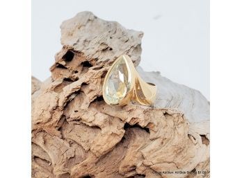 14K Yellow Gold Ring Features Pear Mixed Cut Yellow Spodumene.