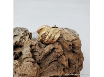 One (1) 14K Yellow Gold Domed Ring With Textured. Weight - 13 Grams Size 7