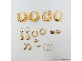 Eight Pairs Of 14K Yellow Gold Pierced Earrings With No Stones Total Weight 21 Grams