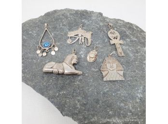 Collection Of Six (6) Assorted Silver Egyptian - Themed Pendants / Charms