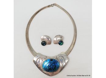 Sterling Silver And Abalone Autumn Walker 1988/89 Necklace And Complimentary Earrings Total Weight 68Grams