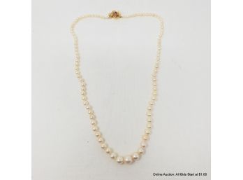 One Graduated Pearl Necklace Measuring 20' Pearls Measure 3.5mm-9.0mm