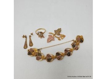 10 K And 12 K Black Hills Yellow And Rose Gold Bracelet , Brooch , Ring And Earrings 20grams