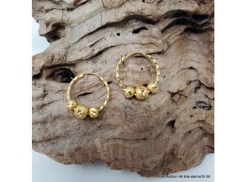 Pair Of 22/24K Bright Cut Yellow Gold Hoop Earrings Total Weight 5.75 Grams